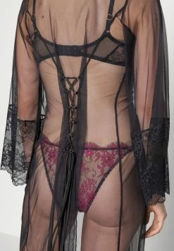 Outlet ❤️ Hunkemöller GLADYS FULL LENGTH KIMONO - 👗 Dressing Gown - Black 💯 -Hunkemöller Sales Store cf1e77398271419e81841455e980fb41